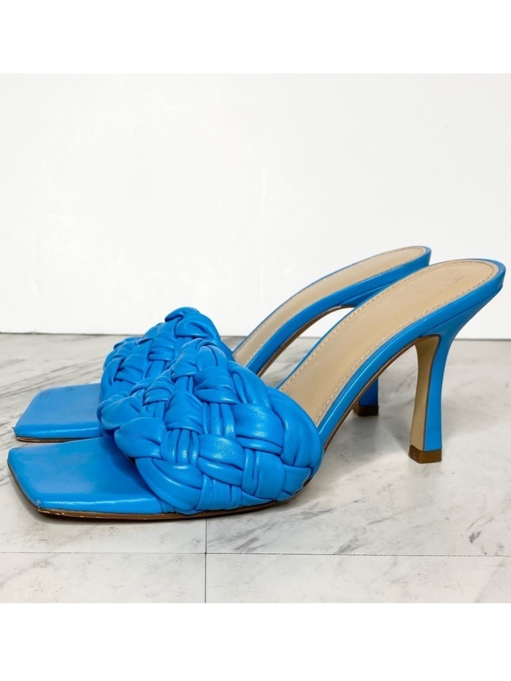 Marc Fisher Draya Braided Blue Leather Heeled Sandal 8M